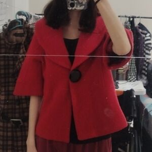 Vintage-Inspired Red Wool Short Coat – Size M
